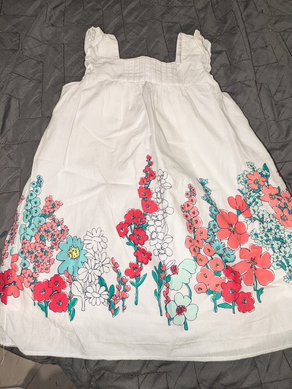 Gymboree White Sundress with Coral & Teal Floral Border